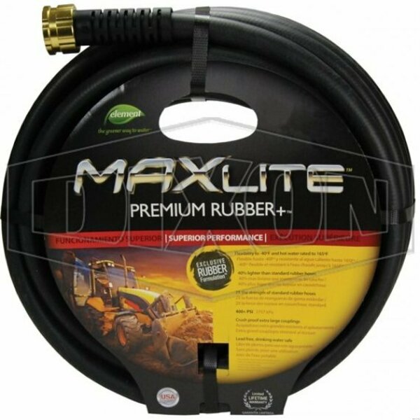 Dixon Heavy Duty Premium Garden Hose, 5/8 in Nominal, 100 ft L, 125 psi Working, EPDM Cover and Tube/Rubbe PGH100